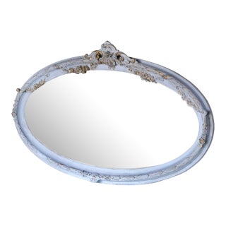 Early 20th Century Hand Painted Elongated Oval French Blue & Gold Mirror For Sale