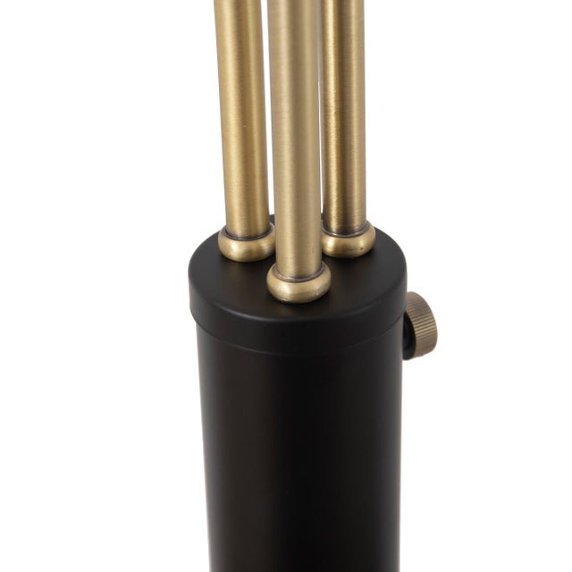 2020s Mid-Century Culver 3-Light Arc Floor Lamp by Nova of California - Matte Black Base, Brass Gold Arms, Black Metal Shades For Sale - Image 5 of 13