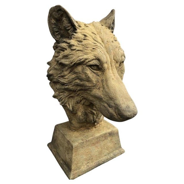English Cast Stone Wolf Head Bust For Sale - Image 17 of 17