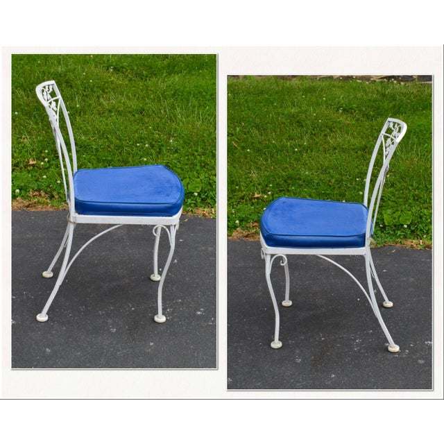 Woodard Ivy Vintage White Wrought Iron Patio Glass Top Table & 6 Chair