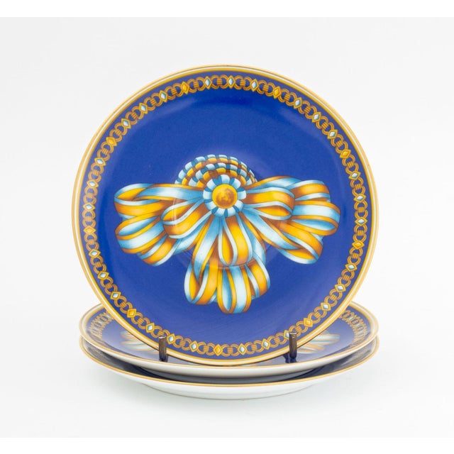 Ceramic Hermes Paris "Cocarde De Soie" Porcelain Tea Service for 3 For Sale - Image 7 of 11