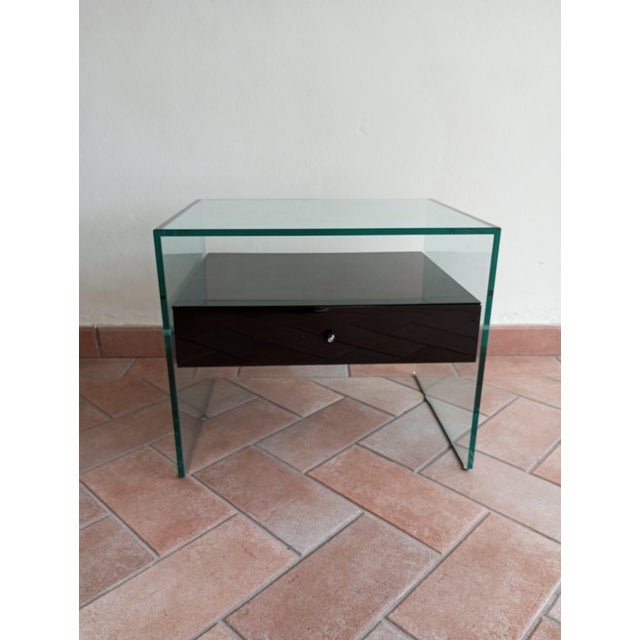 Secret Glass and Black Lacquered Wood Bedside Table, Italy, 1990s For Sale - Image 13 of 14