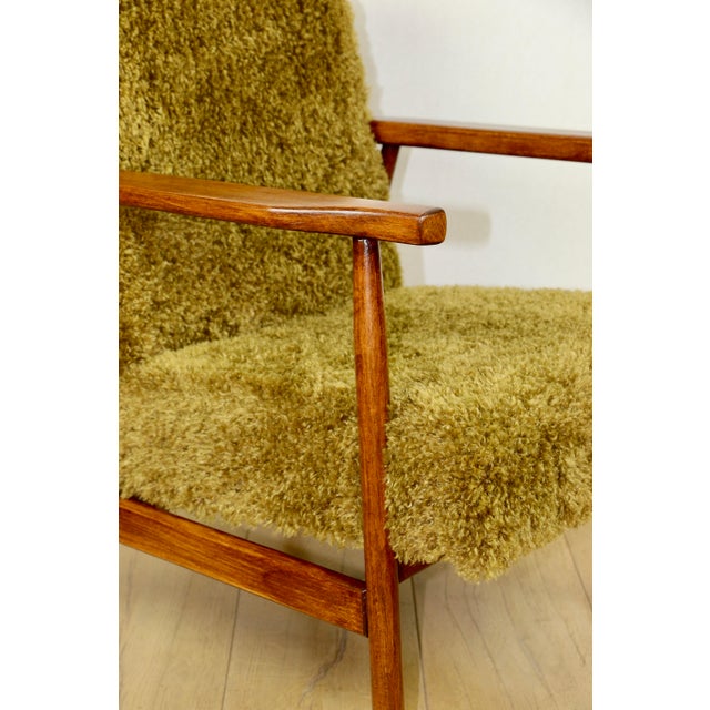 Vintage Olive Lounge Chair in Red Fox with High Pile Camel Fabric, 1970s For Sale - Image 12 of 13