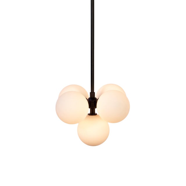 Bunch Pendant, Black, 50in H, Modern, 5 Inch Glass Globes, by Research.Lighting, Modern, Minimal Hanging Light For Sale - Image 4 of 8