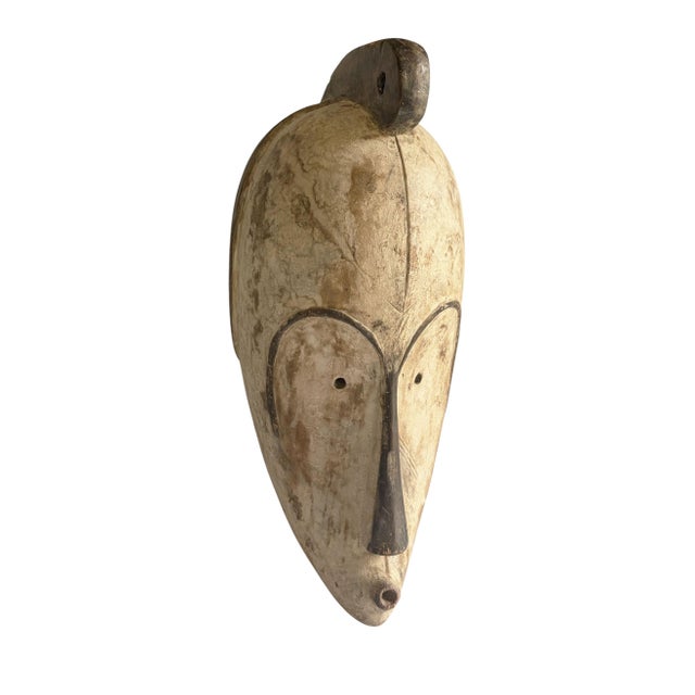 Vintage African Fang Elongated Face Wooden Mask Gabon 17.5" H For Sale - Image 4 of 6