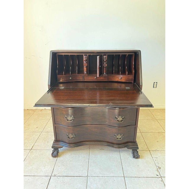 English Antique Chippendale Style Slant Front Desk With Ball in Claw Feet For Sale - Image 3 of 10