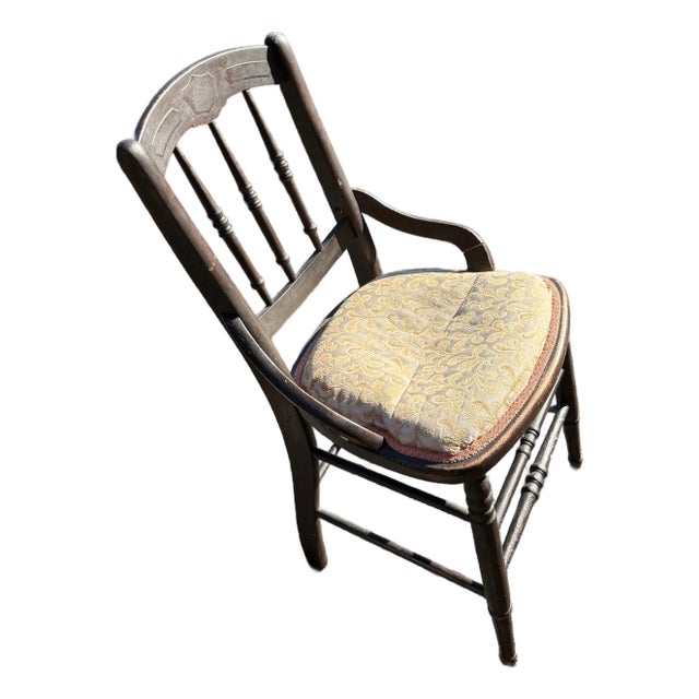 Antique Eastlake Victorian Pressed-Back Side Chair With a Needlepoint Upholstered Seat For Sale