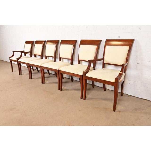 Baker Furniture Modern Regency Cherry Wood Upholstered Armchairs, Pair For Sale - Image 11 of 12