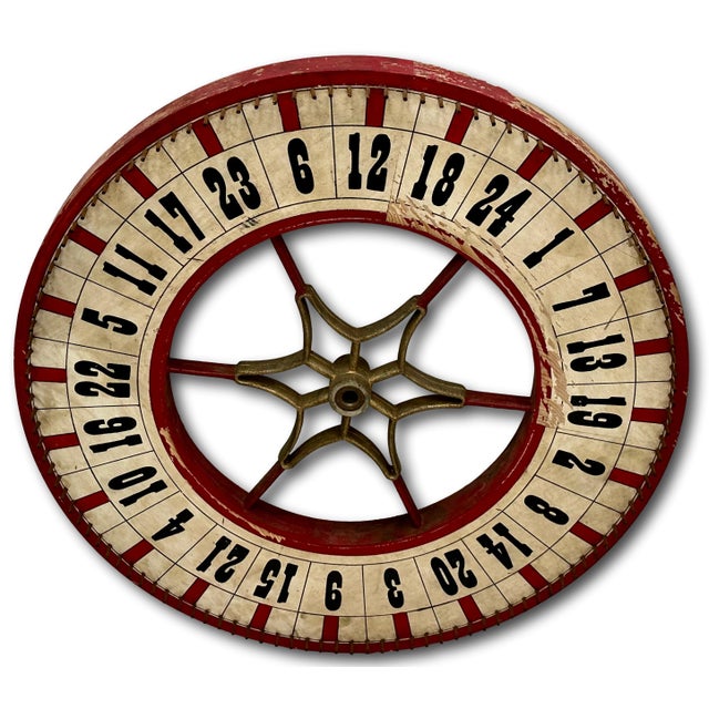Nice Antique American Hand Painted Wood & Metal Wheel of Fortune Gaming Wheel Circa Early 20th Century For Sale - Image 10 of 18