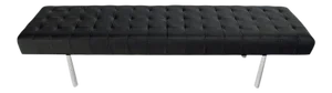 Tufted Black Upholstery Long Modern Bench on Chrome Cylinder Legs