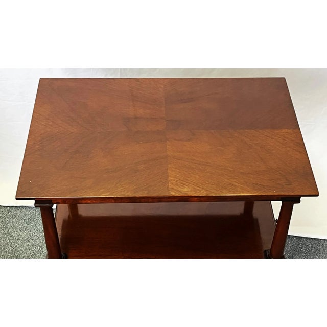 Brown Vintage Solid Wood Side Table on Brass Casters With Drawer For Sale - Image 8 of 12