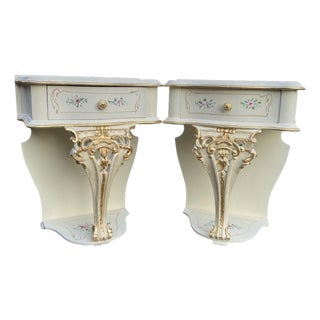 1899 Italian Rococo Cream Gilt Beech Nightstands - Pair For Sale