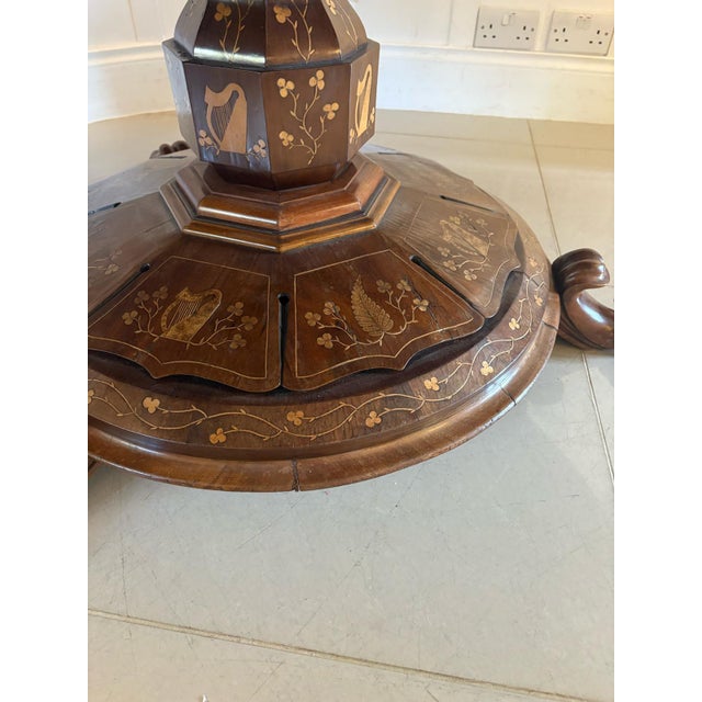Large Antique Irish Killarney Marquetry Inlaid Yew Wood Centre Table attributed to the Egan Workshop, 1860 For Sale - Image 18 of 18