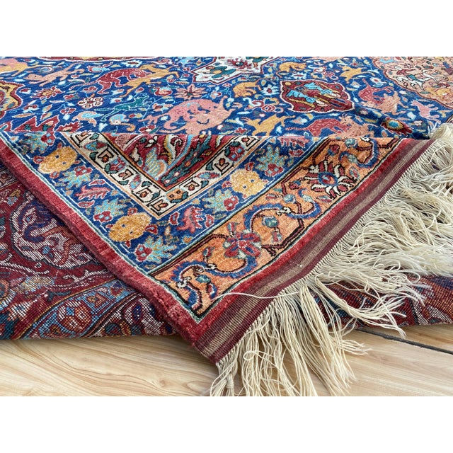 Ivory Vintage Persian Hunting Design Medallion Rug For Sale - Image 8 of 9