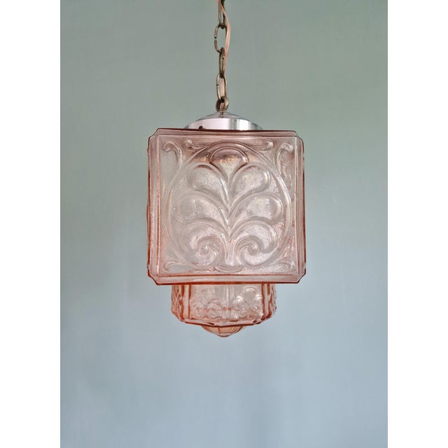 Pink Art Deco Pale Pink Glass Pendant Light, 1930s For Sale - Image 8 of 14