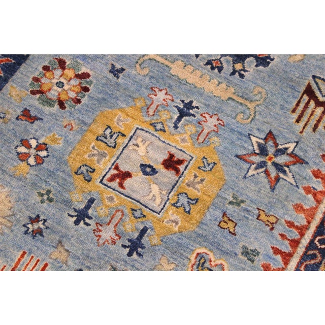 1990s Boho Chic Ziegler Blue Tan Hand-Knotted Wool Rug - 9'0'' X 12'0'' For Sale In New York - Image 6 of 8
