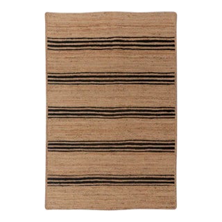 Rectangle Black Stripe Pattern Jute Rug, Boho Jute Rug 10x14 Ft. For Sale