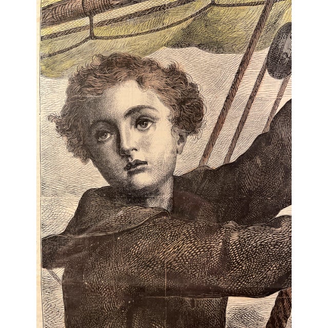 1870 Antique Harpers Weekly Going Aloft Hand Colored Steel Engraving For Sale - Image 4 of 9