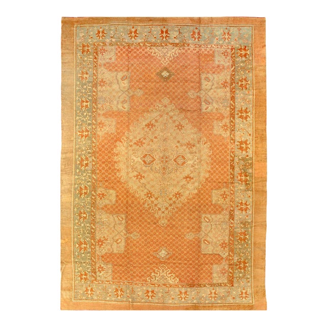 1900 - 1909 Hand Knotted Antique Turkish Oushak 11' X 15'4'' For Sale