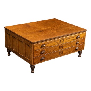 Antique Oak Flat File Cabinet Coffee Table For Sale