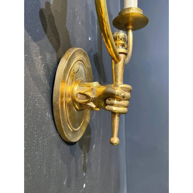 1930's Double Lights Hands Sconces - a Pair For Sale In New York - Image 6 of 7