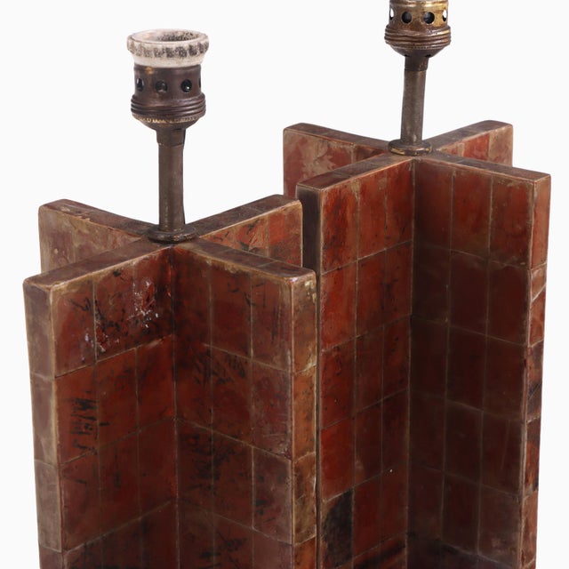 Contemporary Mica Covered Table Lamps in the Manner of Jean-Michel Frank - a Pair For Sale In Philadelphia - Image 6 of 7
