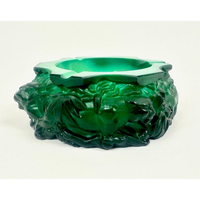 Forest Green Bohemian Art Deco Malachite Glass Panthers Ashtray attributed to Heinrich Hoffmann, 1940s For Sale - Image 8 of 11