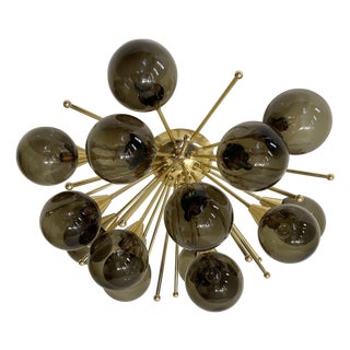21st Century Mezzo Polished Brass Smoky Murano Flush Mount by Fabio LTD For Sale