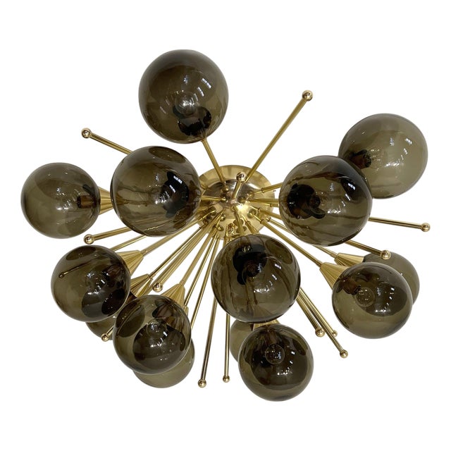 21st Century Mezzo Polished Brass Smoky Murano Flush Mount by Fabio LTD For Sale