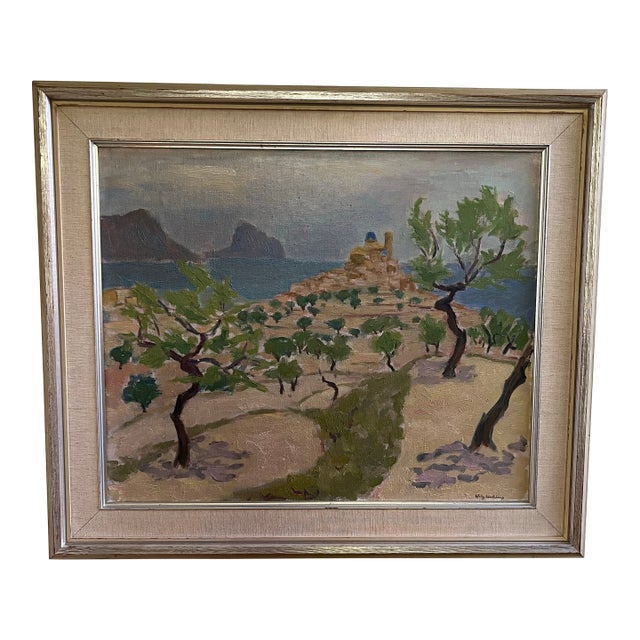 Vintage Swedish Original Oil Painting - Almond Tree by Willy Lindeberg For Sale