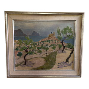 Vintage Swedish Original Oil Painting - Almond Tree by Willy Lindeberg