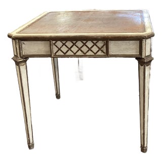 Mid 20th Century Vintage Florentine Leather Topped Card Table W/ Gilt Detail For Sale