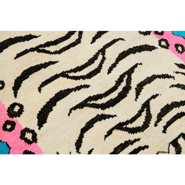 Tiger Designed Handmade Turkish Wool Rug in Blue For Sale - Image 10 of 10