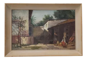 Vintage "Pottery Vendors" Oil Painting C.1940s