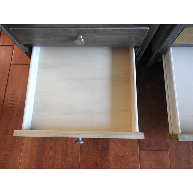 Pair of Venezia Furniture Industrial Modern Steel & Stained Wood Nightstands / End Tables With Glass Tops For Sale - Image 10 of 16
