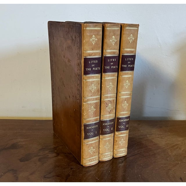 Tan Fine Leather Bindings - Samuel Johnson "Lives of Most Eminent Poets" - Books Published 1824 - 3 Volumes For Sale - Image 8 of 14