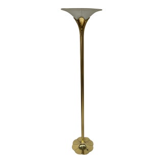Mid 20th Century Tulip Torchiere Floor Lamp With Milk Glass Diffuser by the Stiffel Company For Sale