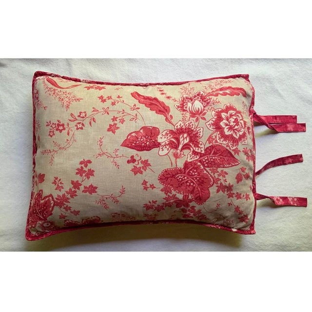 Large-Scale French Botanical Toile Pillow Sham — Rose Red on Natural Linen, Reversible For Sale - Image 9 of 14