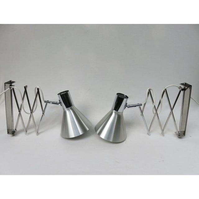 Vintage Chrome-Plated Scissor Lights in Matte Brushed Aluminum, Set of 2 For Sale - Image 4 of 18