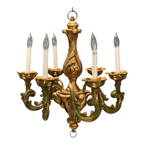 Rococo, Baroque, Italian Six Light Chandelier, Parcel Paint, Gilt, Italy, 1970s