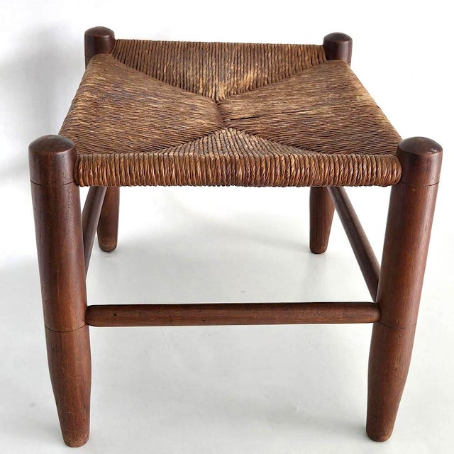 Wood 1960s Large Woven Rush Stool With Walnut Wood Frame For Sale - Image 7 of 13