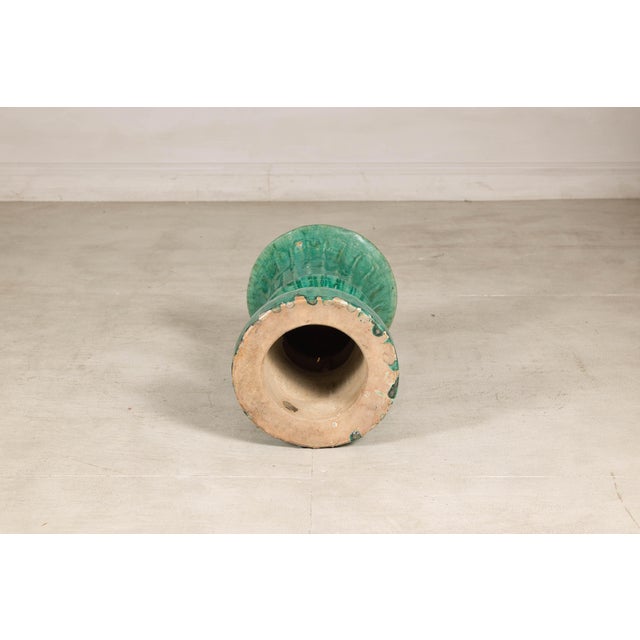 Traditional Antique Annamese Green Glazed Ceramic Pedestal with Floral Medallion For Sale - Image 3 of 12