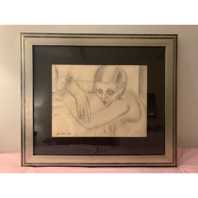 White Early 20th Century Art Deco Figurative Female Drawing, Framed For Sale - Image 8 of 8