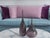 This striking pair of mid-century modern style art glass vases is crafted from a translucent amethyst purple glass...