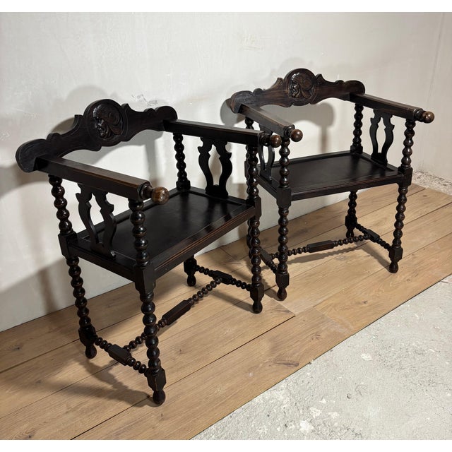 Baroque Pair of Spanish Barley Twist Armchairs, Baroque Revival, Early 20th Century For Sale - Image 3 of 13