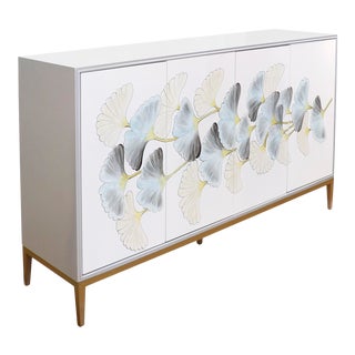 Pasargad Home Annabelle Sideboard With 4 Floral Doors, Silver/Ivory For Sale