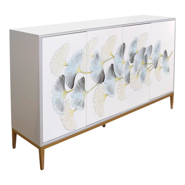 Pasargad Home Annabelle Sideboard With 4 Floral Doors, Silver/Ivory For Sale