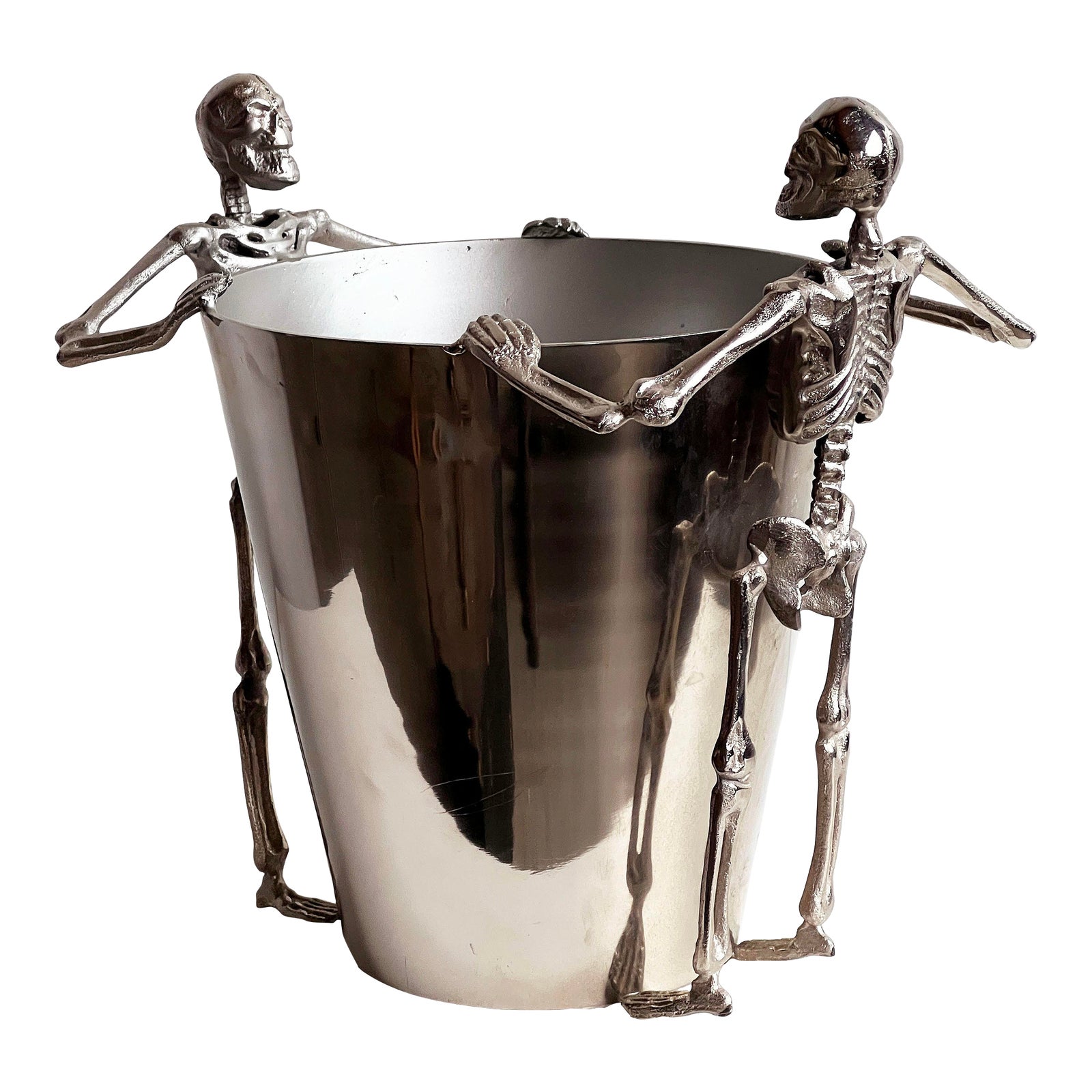 Macabre Chrome Metal Champagne Ice Bucket With Skeletons