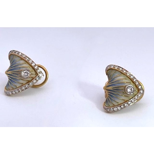 Gemstone 1990s Masriera Plique a Jour Earrings 18k - Set of 2 For Sale - Image 7 of 12