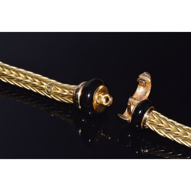 18k Solid Gold Italian Woven Braided Necklace With Black Enamel Accents – 49.1g For Sale - Image 12 of 13